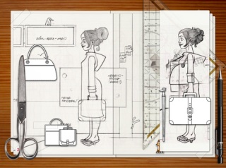 Skizzen Lily Lux Reiseszene mit Koffern